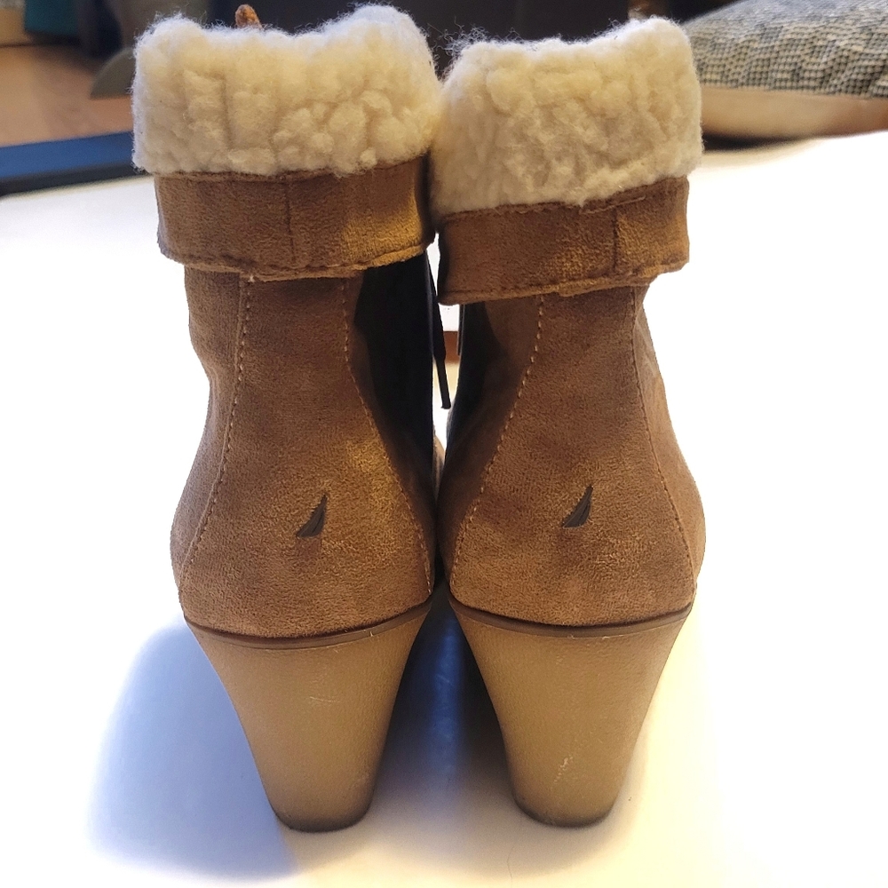 Nautical wedge ankle boots brown tan suede sz.10